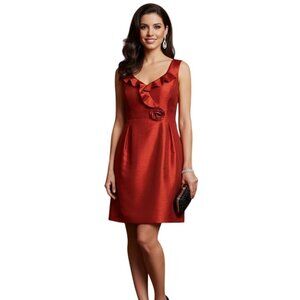 Tahari Faux Wrap Ruffle Sleeveless Cocktail Dress 10 Red Taffeta Formal Evening